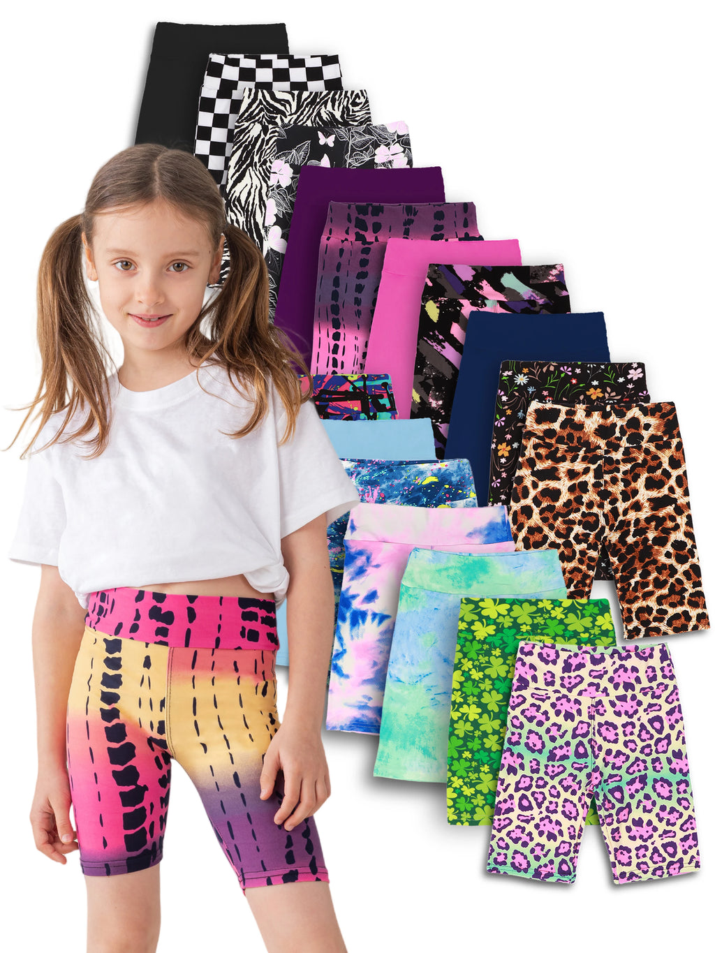Random 5pcs girls yoga band soft stretchy biker shorts, high waist bermuda short leggings for children dancing sports