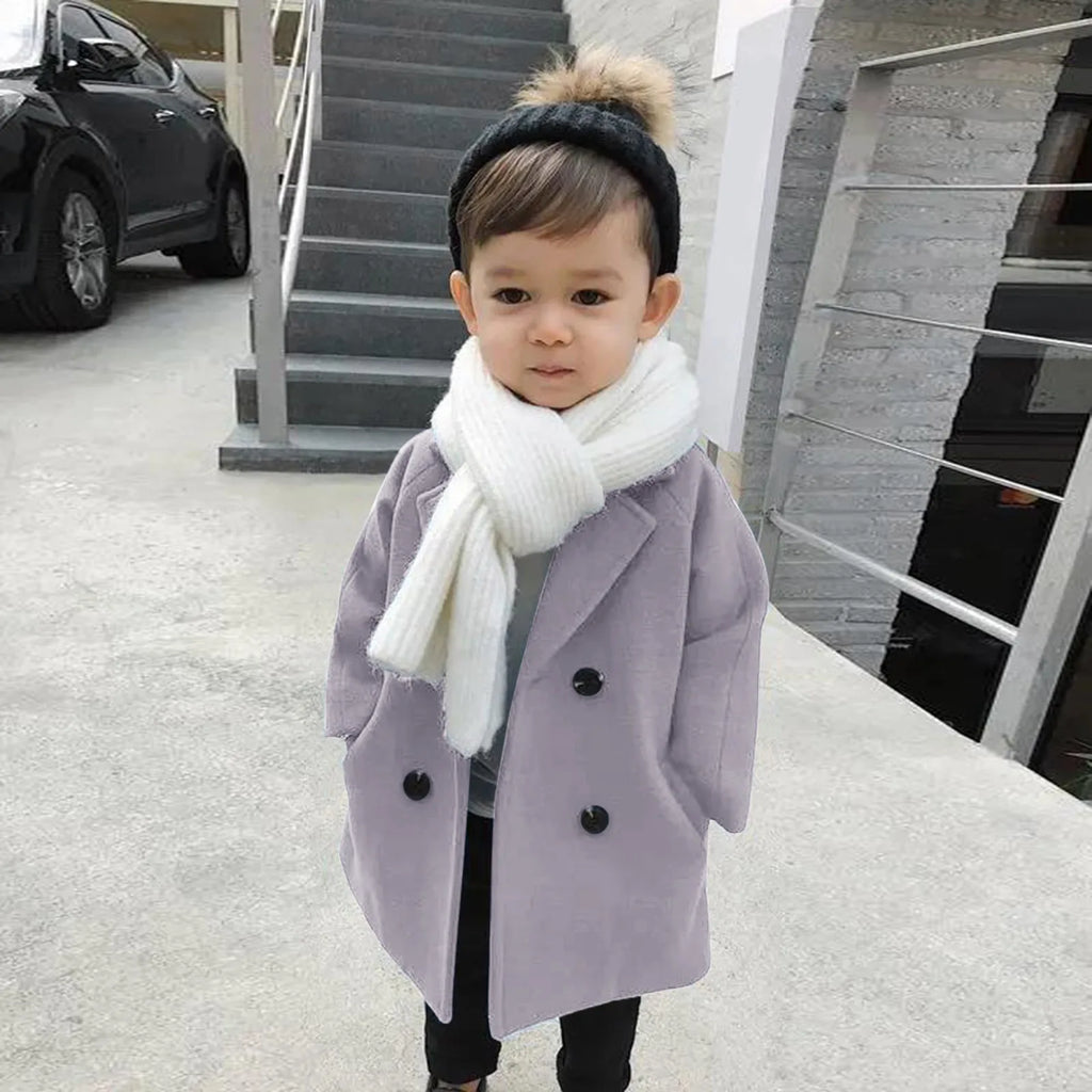 Kids Boys Coats Toddler Kids Baby Girls Boys Plaid Solid Coat Elegant Notched Double Breasted Jacket Boys Plaid Flannel Coat