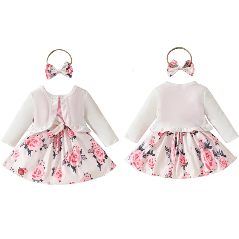 2024-05-27 Lioraitiin Toddler Girls Outfits Floral A-Line Sleeveless Dress Long Sleeves Jacket and Headband for Summer Clothes