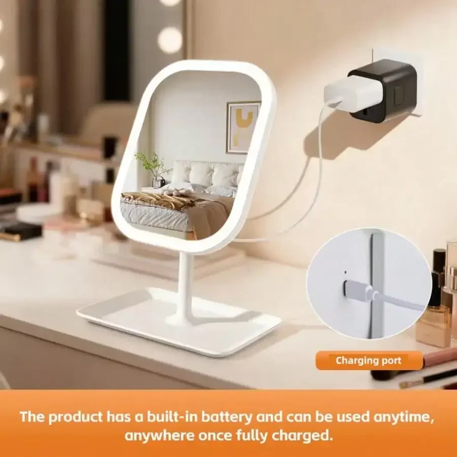 2026 Makeup mirror, the perfect gift for female friends, LED Makeup Mirror With Front Lights, Vanity Mirror With Storage Base, 3 Lighting Modes Rechargeable Makeup Mirror, Touch Control, Portable Foldable Compact Mirror