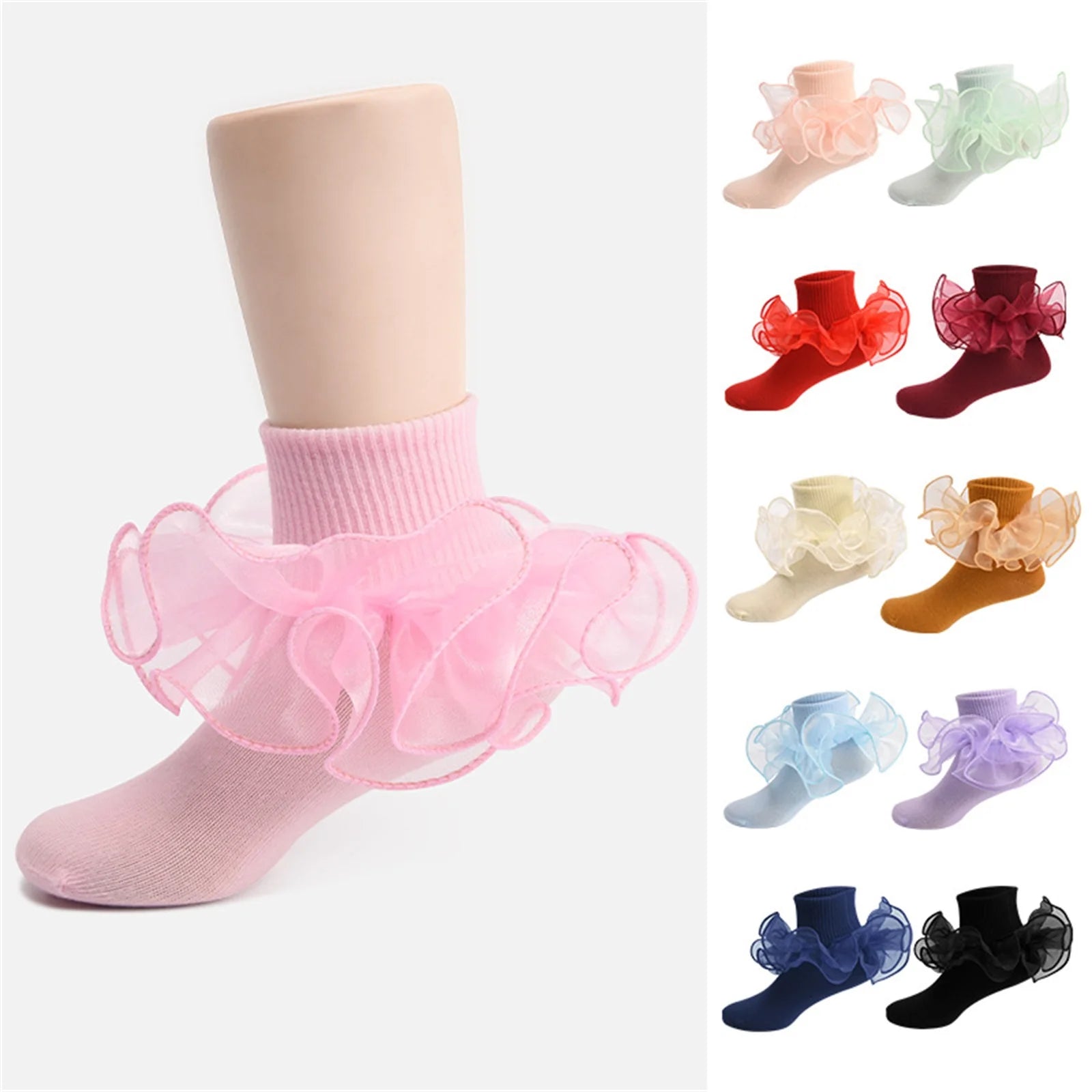 Pudcoco Toddler Kids Baby Girls Ruffle Socks Soft Double Lace Frilly Socks Princess Ankle Socks Kids Cute Socks 1-10Y