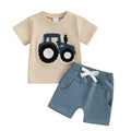 2024-11-21 Lioraitiin Toddler Boys Summer Outfit Truck Embroidered O-Neck Short Sleeve T-Shirts Elastic Waist Shorts Clothes Set
