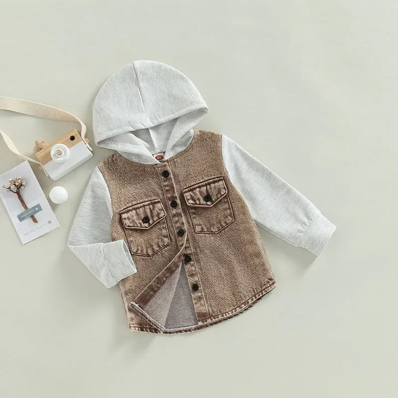 2022-11-03 Lioraitiin 0-4Years Kid Boy Coat Long Sleeve Hooded Pockets Buttons Patch Color Cardigan Party Spring Autumn Coat
