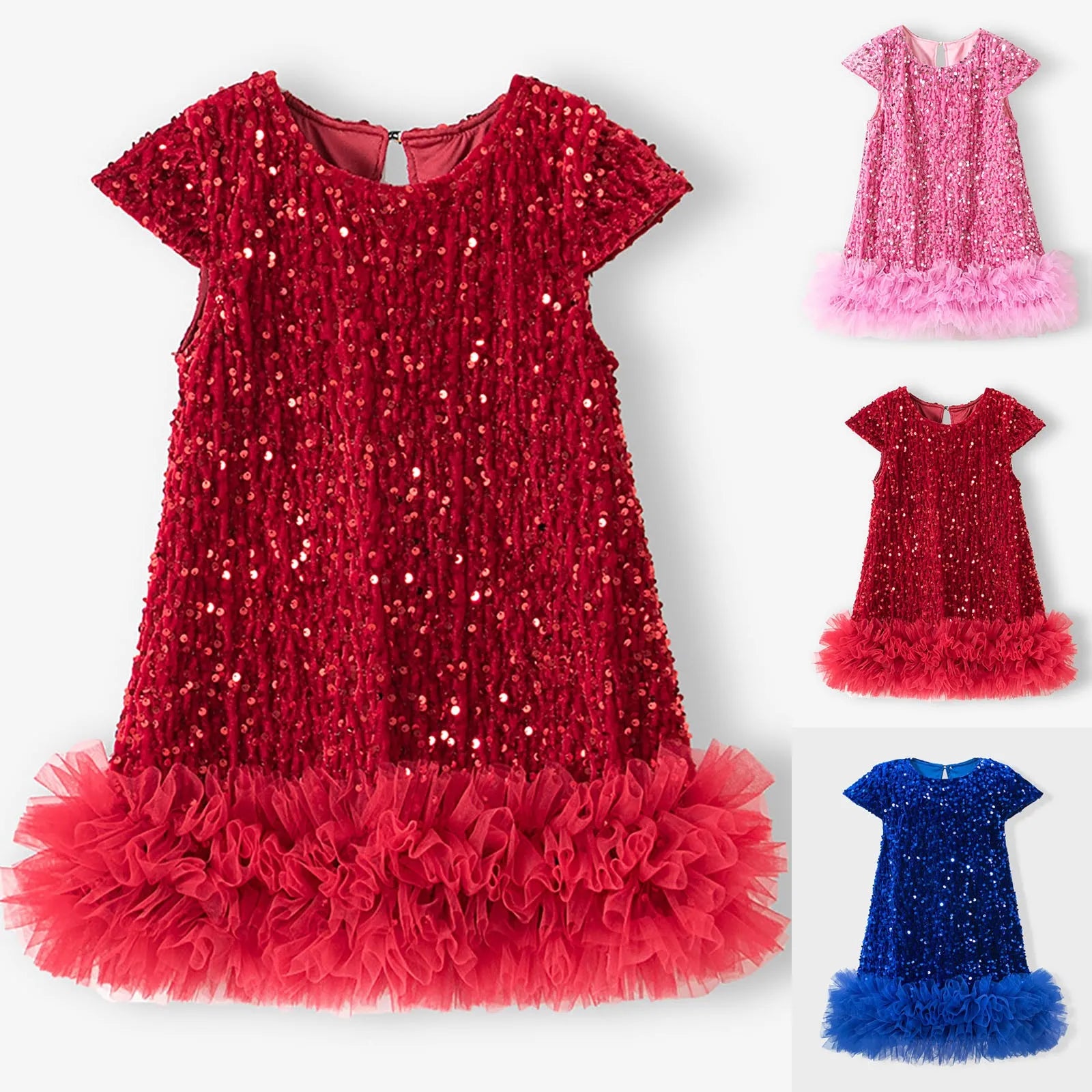 Party Dresses For Girls Fashion Sequin Mesh Splicing Undershirt Dresses Children New Year Temperament Dress Baby Holiday Dress