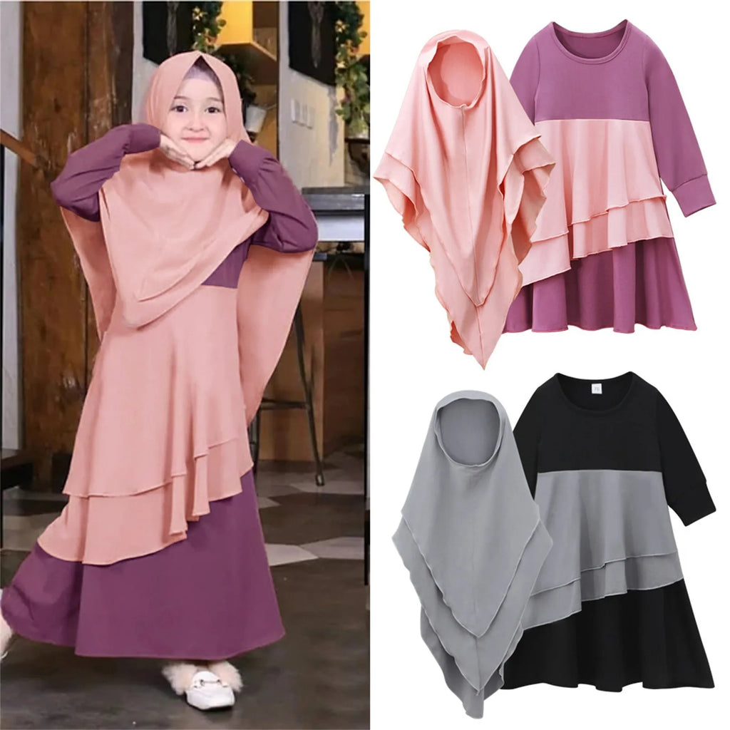 New Stock Clothes Muslim Baby Girls' Abaya With Hijab Full Length Robe Burka Maxi Little Kid Toddler Baby Girl Hoodies Set Girls