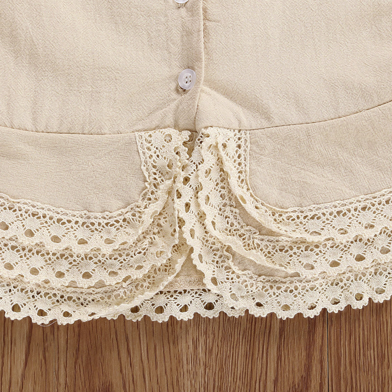 Lioraitiin 0-4Years Toddler Baby Girl Summer Clothing Set Sleeveless Lace Pacthwork Solid Top Shorts 2Pcs Outfit