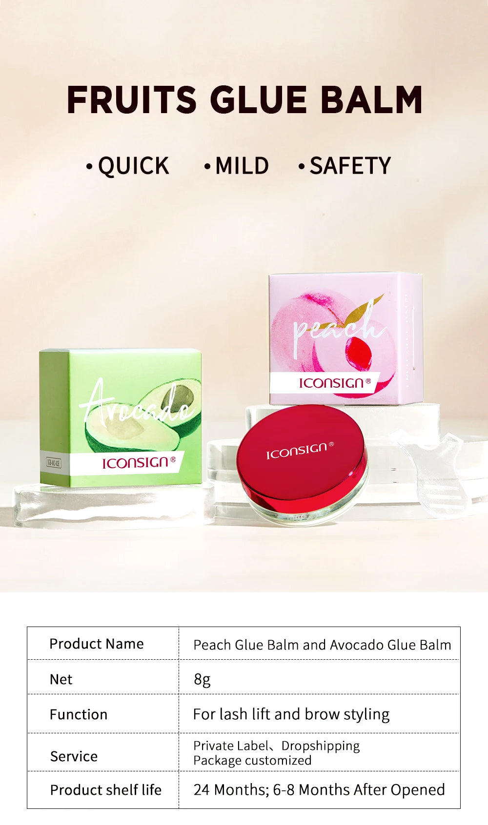 8g Eyelash Enhancement Glue balm Fruit Flavor Eyebrow Setting Long Lasting Glue Lash Lifting 10s Dry Waterproof Eye Make Up Tool
