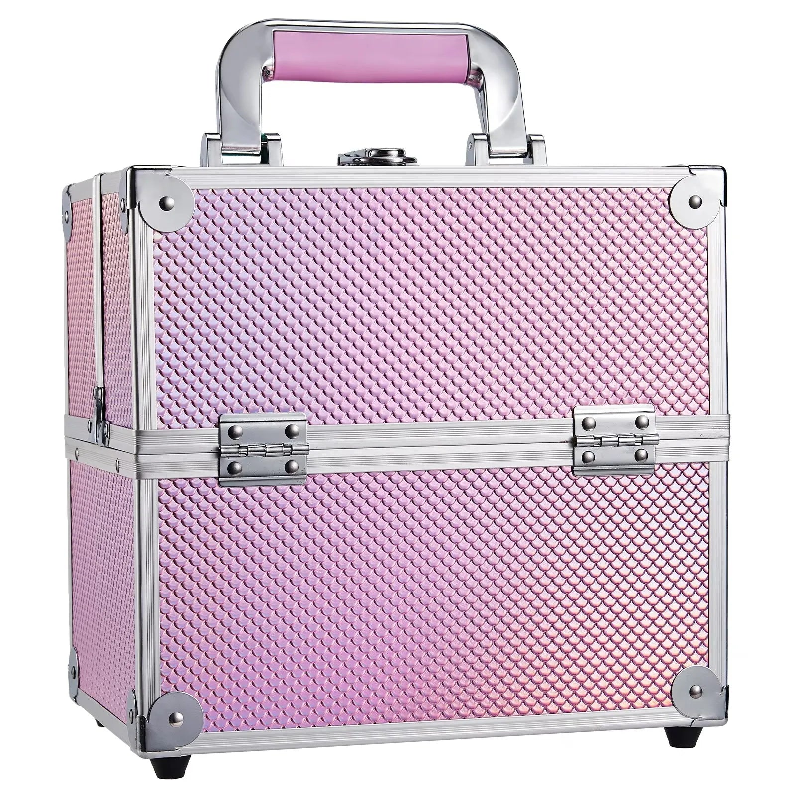 Makeup Train Case Cosmetic Organizer Case Portable Travel Storage Box 4 trays with Dividers Lockable Make Up Case Makeup Case