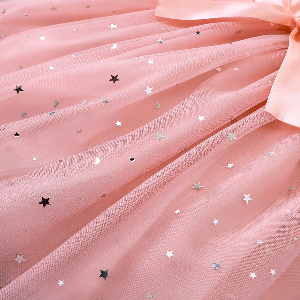 Girls Elegant Dresses Toddler Baby Girl Long Sleeve Sequin Design Tulle Bow Dress Christmas New Year Winter Party Girls Dresses