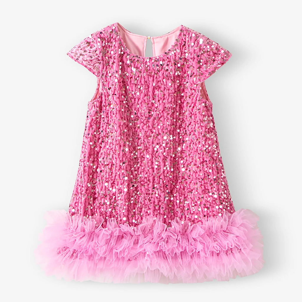 Party Dresses For Girls Fashion Sequin Mesh Splicing Undershirt Dresses Children New Year Temperament Dress Baby Holiday Dress