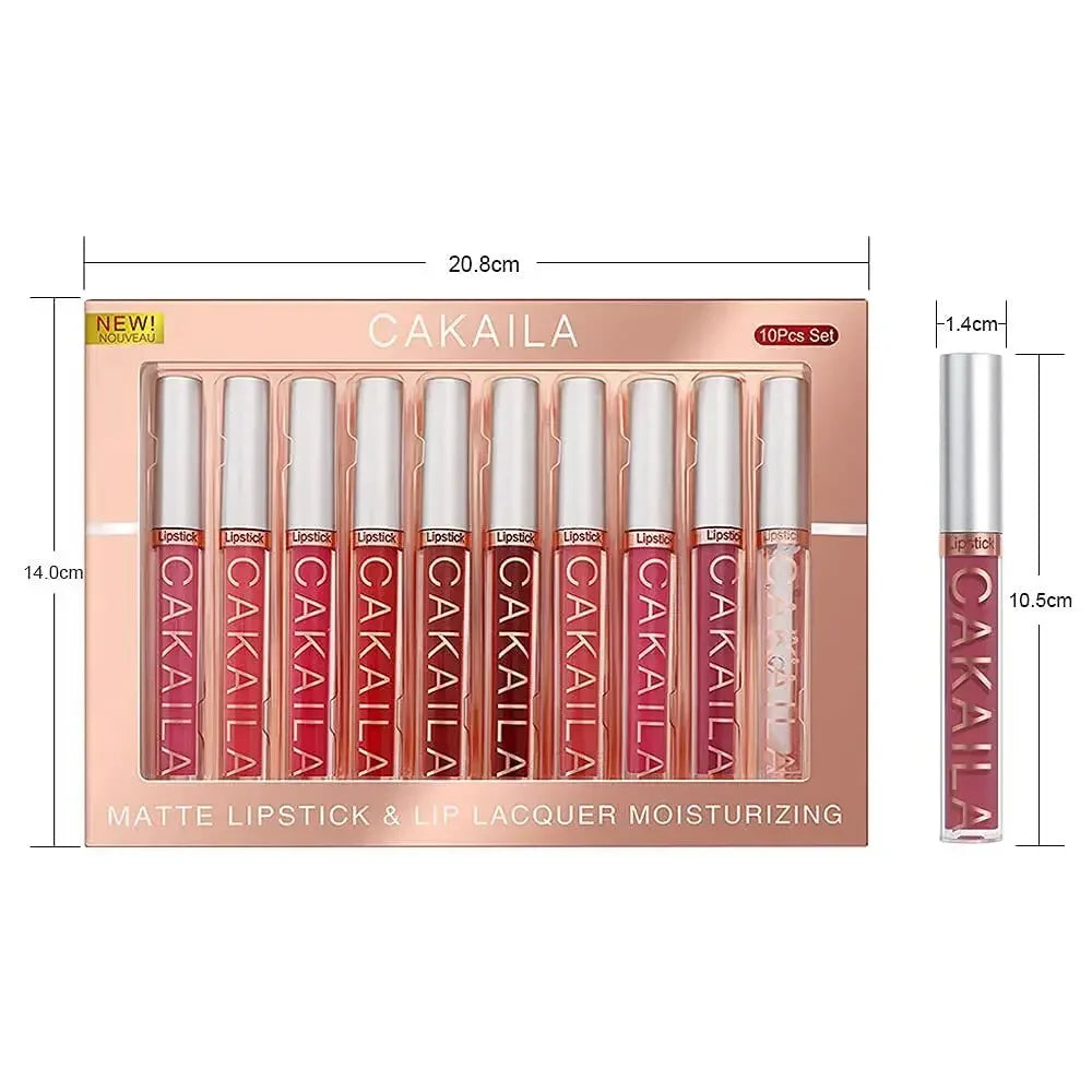 CAKAILA 6-Shade Matte Lip Gloss Set - product with size dimensions