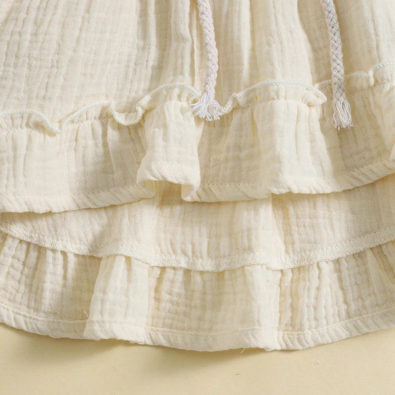 2024-05-07 Lioraitiin Baby Girl Summer Dress Casual Sleeveless Square Neck Belted Dress Toddler A-Line Dress