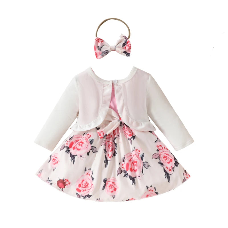 2024-05-27 Lioraitiin Toddler Girls Outfits Floral A-Line Sleeveless Dress Long Sleeves Jacket and Headband for Summer Clothes