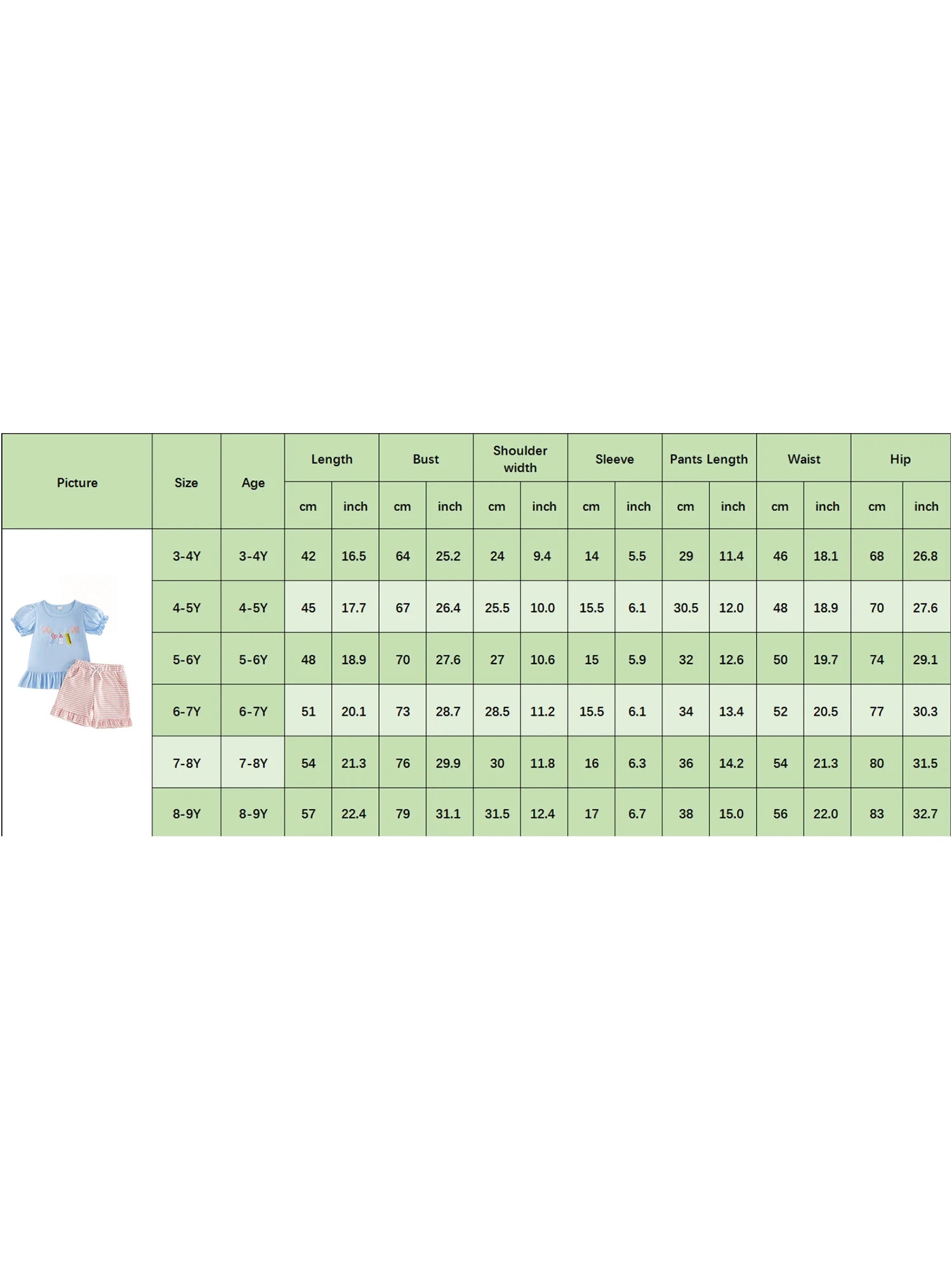 Girl s Back to School Outfit Cute Ruler Bow Embroidered Short Sleeve Ruffle T-Shirt with Matching Striped Shorts - 2 Piece