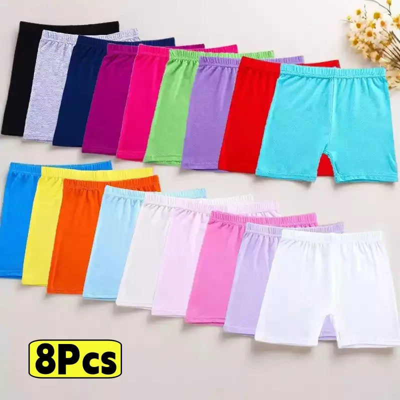 8pcs Summer Candy Color Underpants Girls Safety Shorts Cotton Leggings Girls' Beach Shorts Are Suitable For Children Ages 2-13