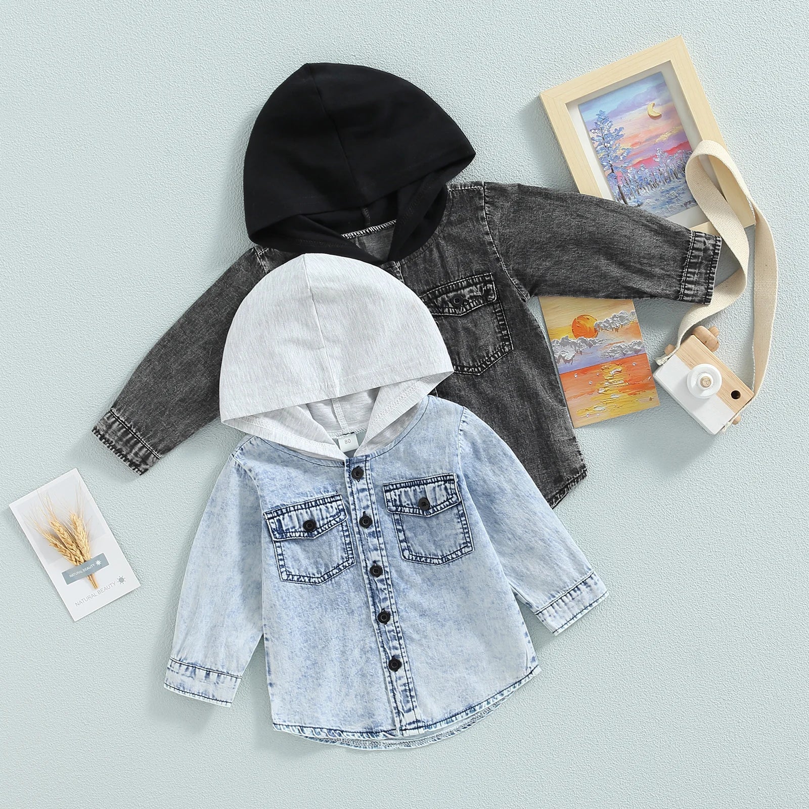 2022-06-23 Lioraitiin 0-5Years Toddler Boys Spring Autumn Coat Long Sleeve Button Down Patchwork Hooded Jackets