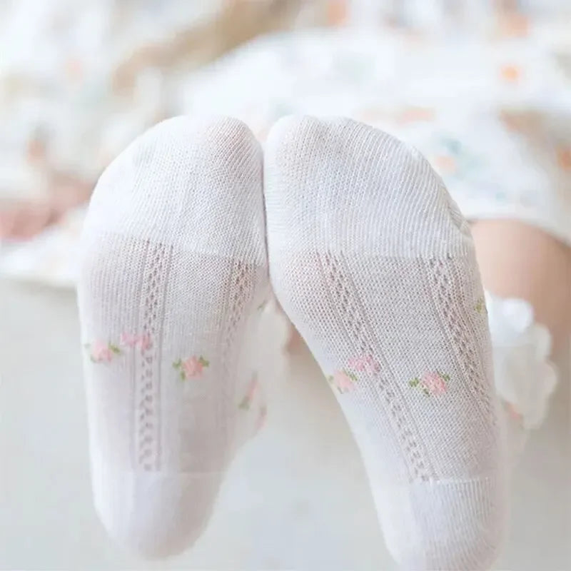 5Pairs/Lot Cute Kids Socks For Girls Boys Cotton Solid Princess Children Sock Casual Summer Mesh Thin Flower Cartoon Socks
