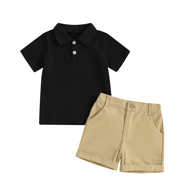 2024-03-20 Lioraitiin 1-5Y Summer Kid Boys Shorts Sets Short Sleeve Button Up Shirt Tops and Solid Color Shorts Sets 2PCS