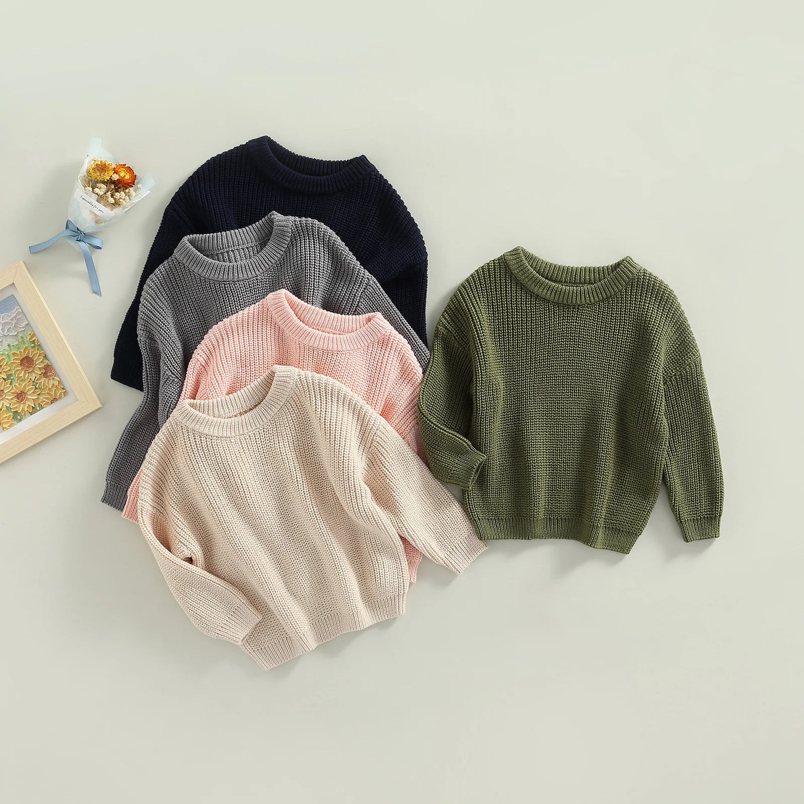 Citgeett Autumn Kids Toddler Baby Girls Boys Sweaters Long Sleeve Solid Color Loose Knitted Pullovers Spring Clothes