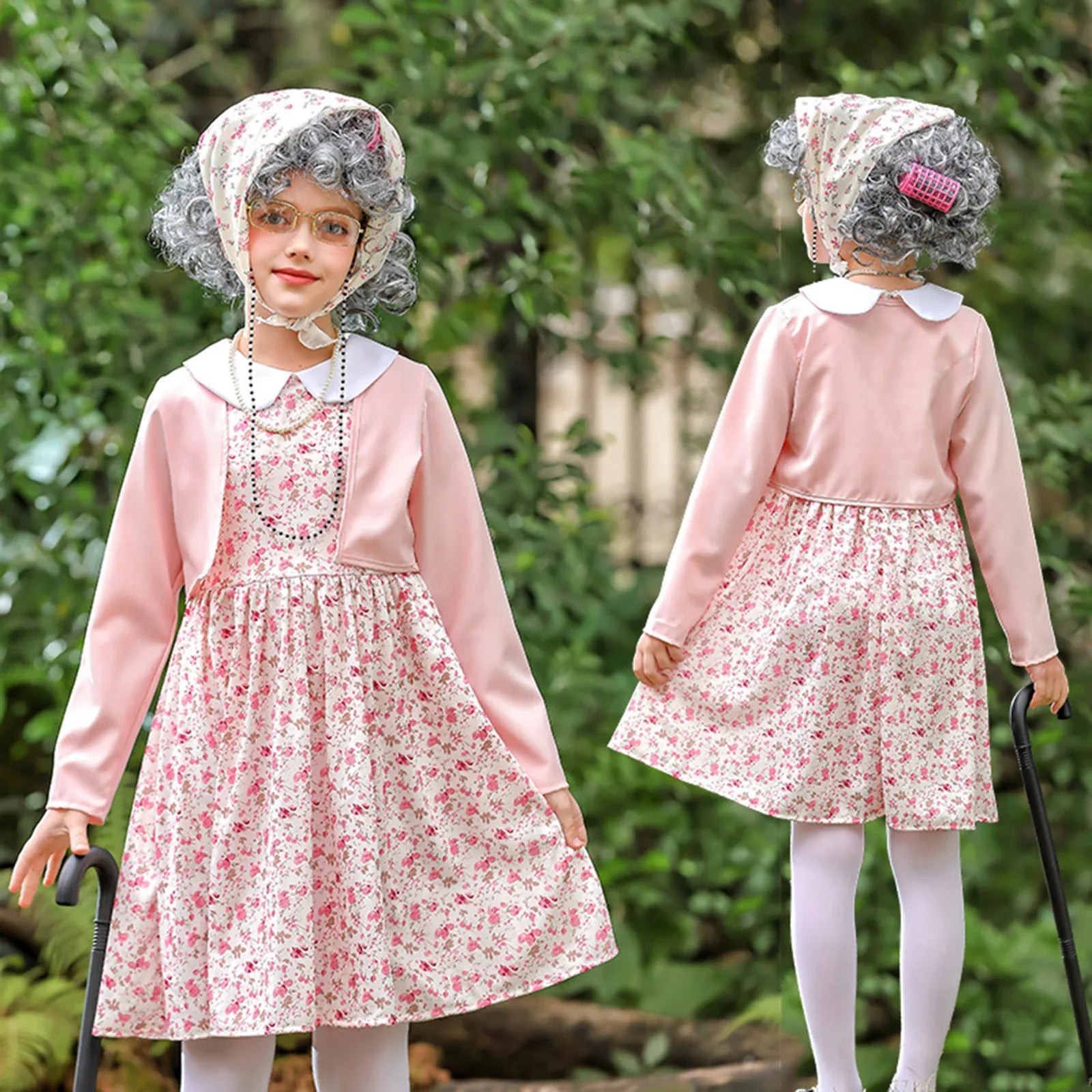 100 Days School Children Dress 100 Days Old Lady Costume Girls Grandma Outfit Old Grandma Cardigan Dresses Sets For Girl Clothes