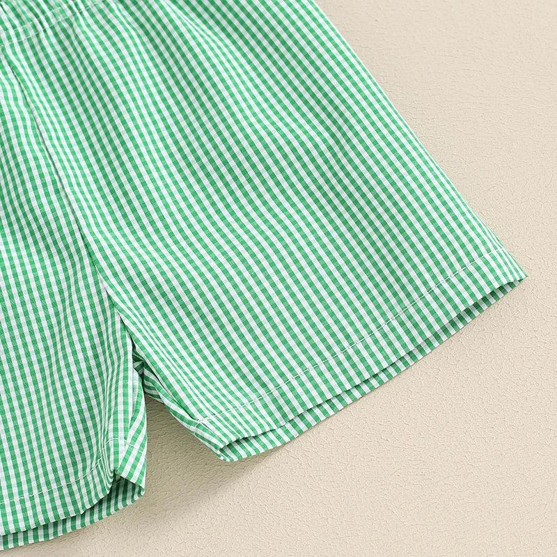 2024-03-18 Lioraitiin Toddler Boys Summer Outfits Golf Embroidered Short Sleeve Tops and Elastic Waist Plaid Shorts Clothes Set