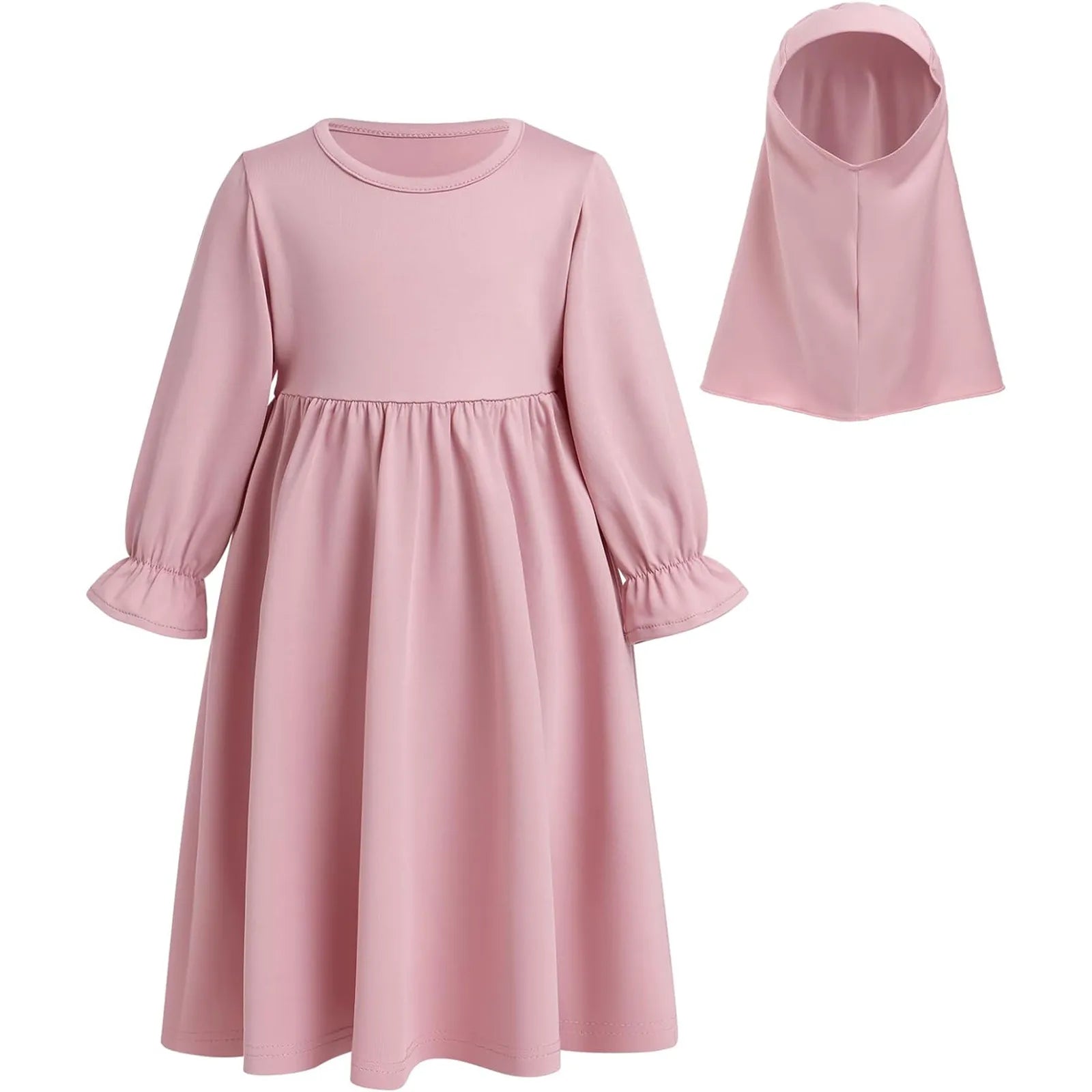 Baby Girl Auntie Outfits Muslim Abaya And Headscarf Set For Girls Pure Color Robe With Hijab Clothes for Girls 2t