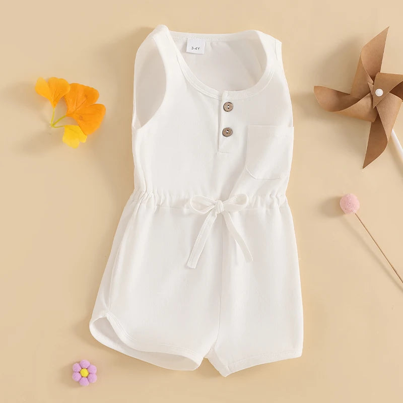 2024-12-04 Lioraitiin Litter Girls Summer Casual Jumpsuit Sleeveless Crewneck Solid Color Drawstring Tank Romper