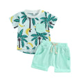 2023-04-21 Lioraitiin 0-3Years Toddler Baby Boy 2Pcs Summer Clothes Beach Tree Print Short Sleeve Crew Neck T-Shirts Shorts