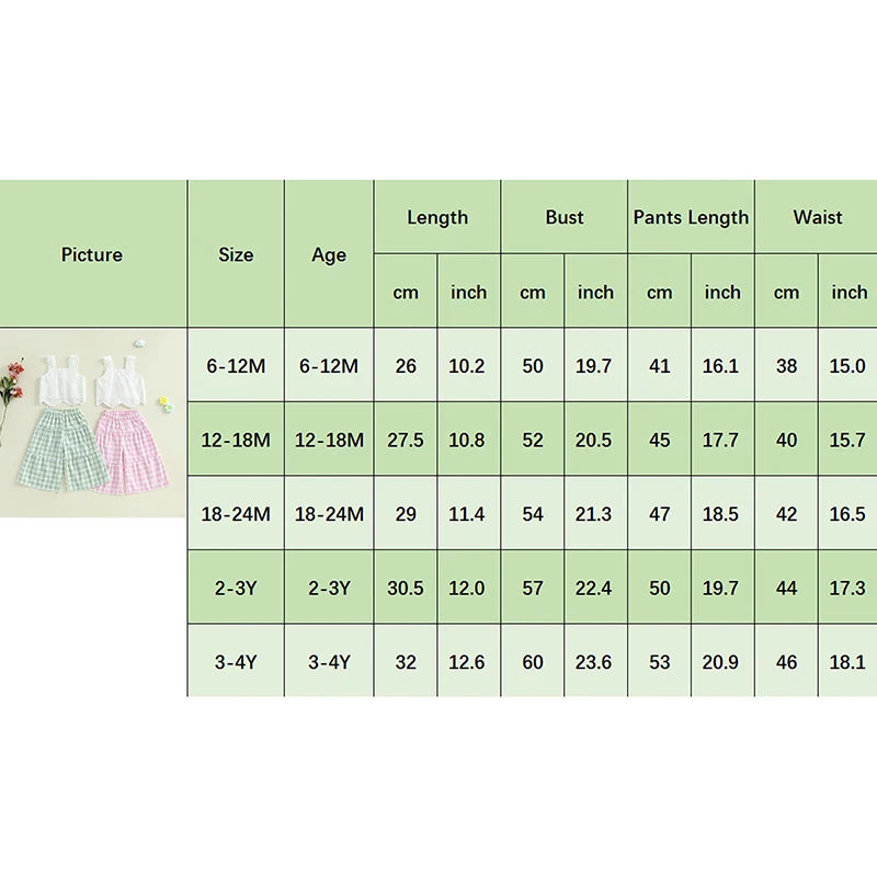 2024-12-02 Lioraitiin Toddler Girl Summer Clothes Eyelet Embroidery Cami Tops+Elastic Waist Plaid Print Wide Leg Pants 2Pcs Set