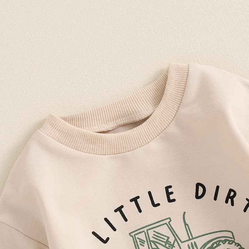 2024-05-27 Lioraitiin Baby Boy Fall Outfits Long Sleeve Tractor Letter Print Tops + Pants Set Toddler Winter Warm Clothes