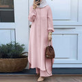 Muslim Sets Turkey Dubai Abaya Women Long Sleeve Buttons Up Shirt Set Causal Pants Suits Abayas For Women IsIamic Outifits