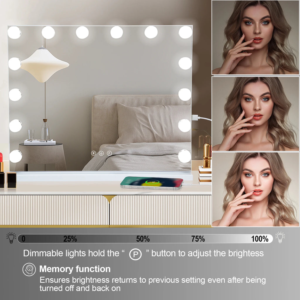 Large 50CM Hollywood Make-up Table Mirror Vanity Lights Mirror Dimmable 3 Color