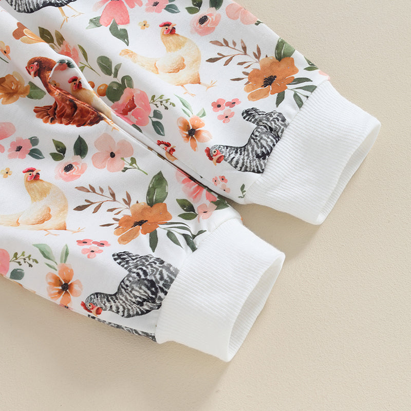 Citgeett Autumn Toddler Baby Girl Fall Clothes Set Flower Print Long Sleeve Tops Elastic Waist Pants Outfit Clothes