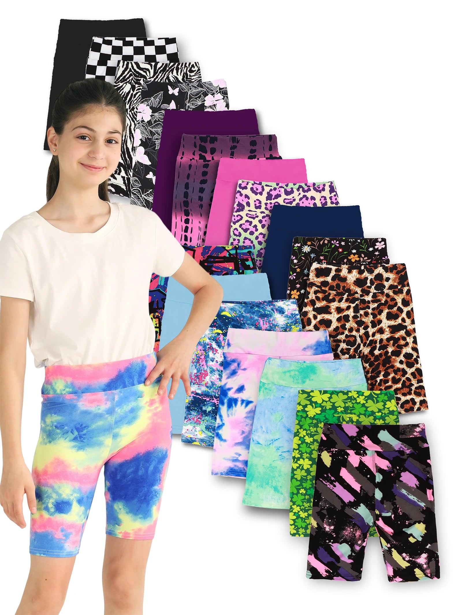 Random 5pcs girls yoga band soft stretchy biker shorts, high waist bermuda short leggings for children dancing sports