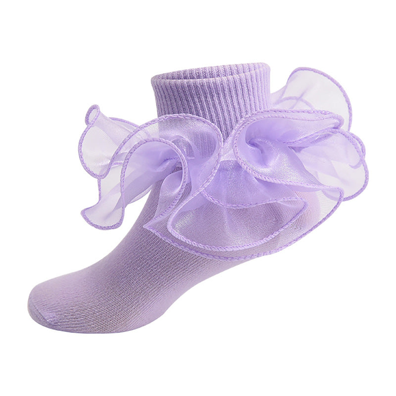 Pudcoco Toddler Kids Baby Girls Ruffle Socks Soft Double Lace Frilly Socks Princess Ankle Socks Kids Cute Socks 1-10Y