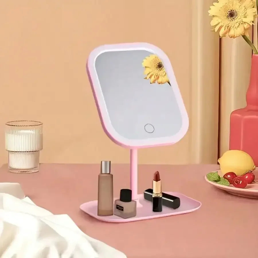 2026 Makeup mirror, the perfect gift for female friends, LED Makeup Mirror With Front Lights, Vanity Mirror With Storage Base, 3 Lighting Modes Rechargeable Makeup Mirror, Touch Control, Portable Foldable Compact Mirror