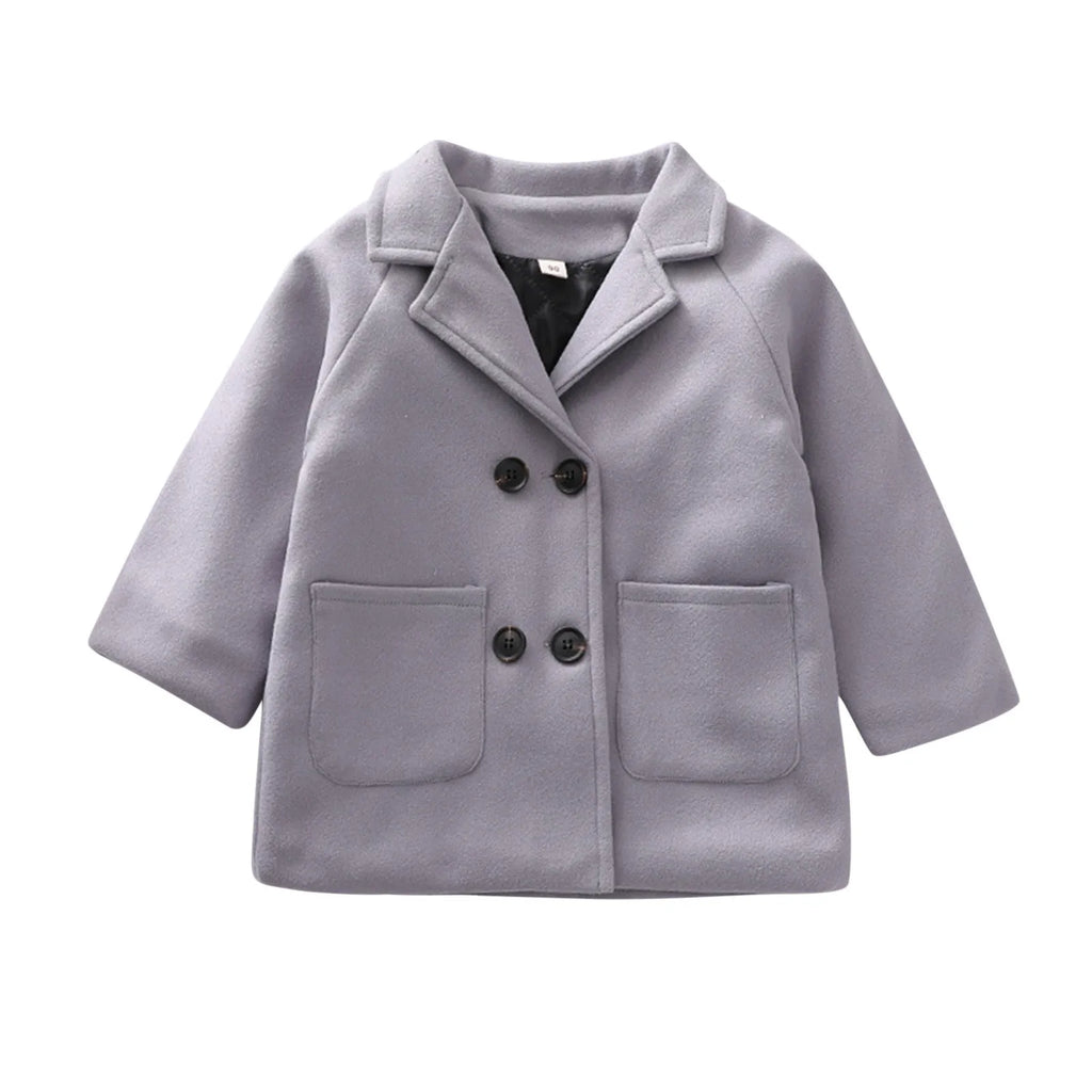 Kids Boys Coats Toddler Kids Baby Girls Boys Plaid Solid Coat Elegant Notched Double Breasted Jacket Boys Plaid Flannel Coat