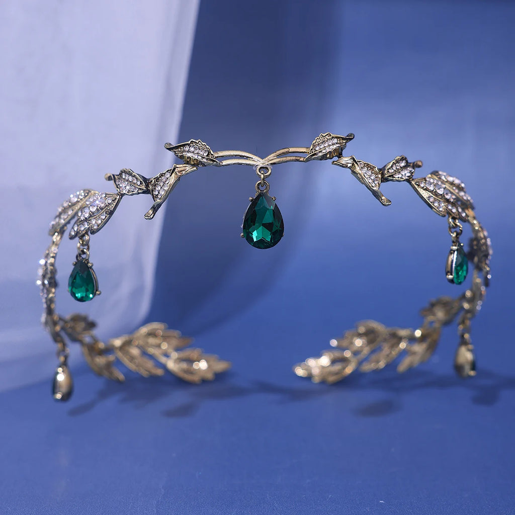 Vintage Crystal Rhinestone Waterdrop Leaf Tiara Crown Headband Wedding Hair Accessories Frontlet Bridesmaid Bridal Hair Jewelry