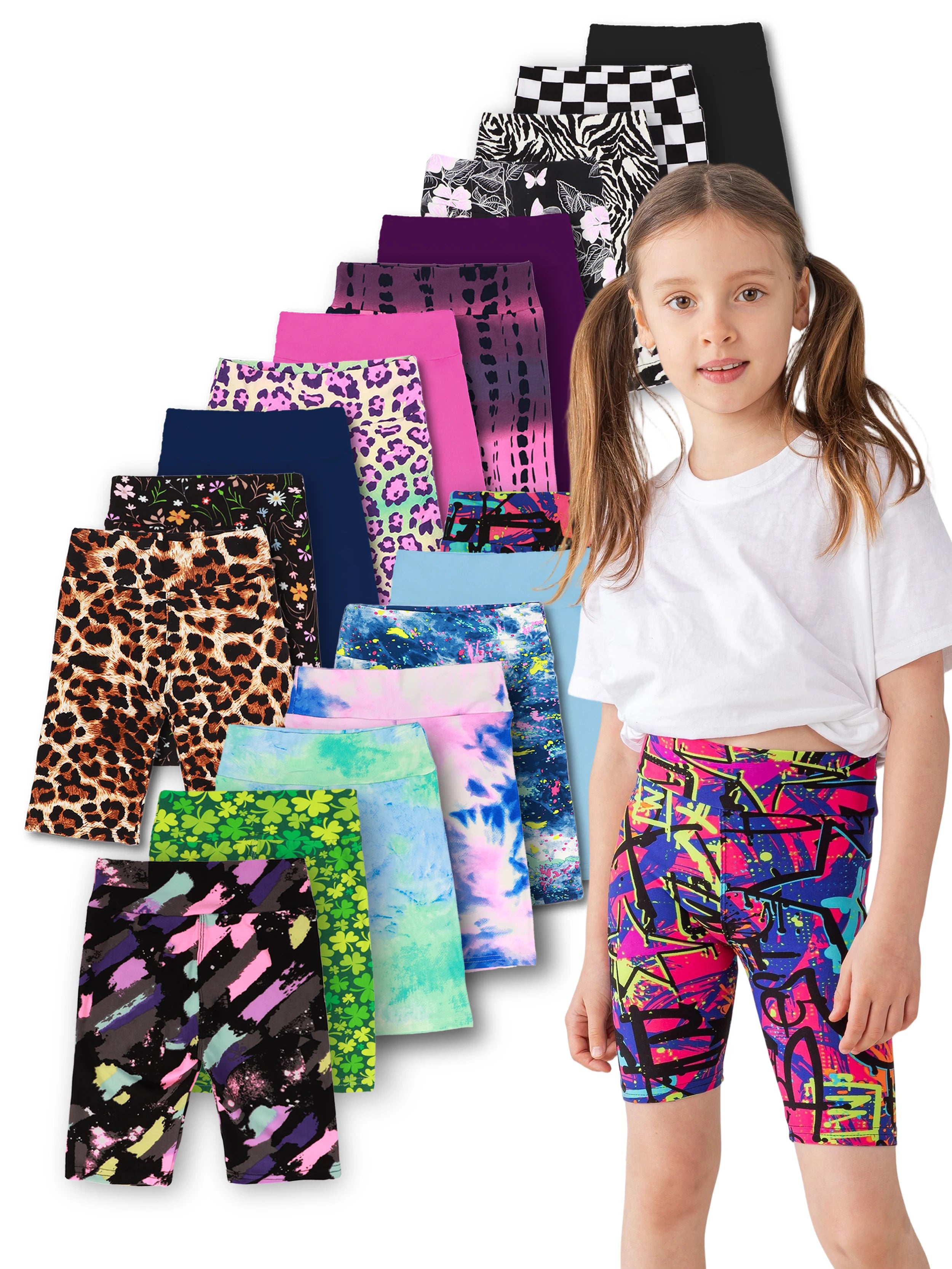 Random 5pcs girls yoga band soft stretchy biker shorts, high waist bermuda short leggings for children dancing sports