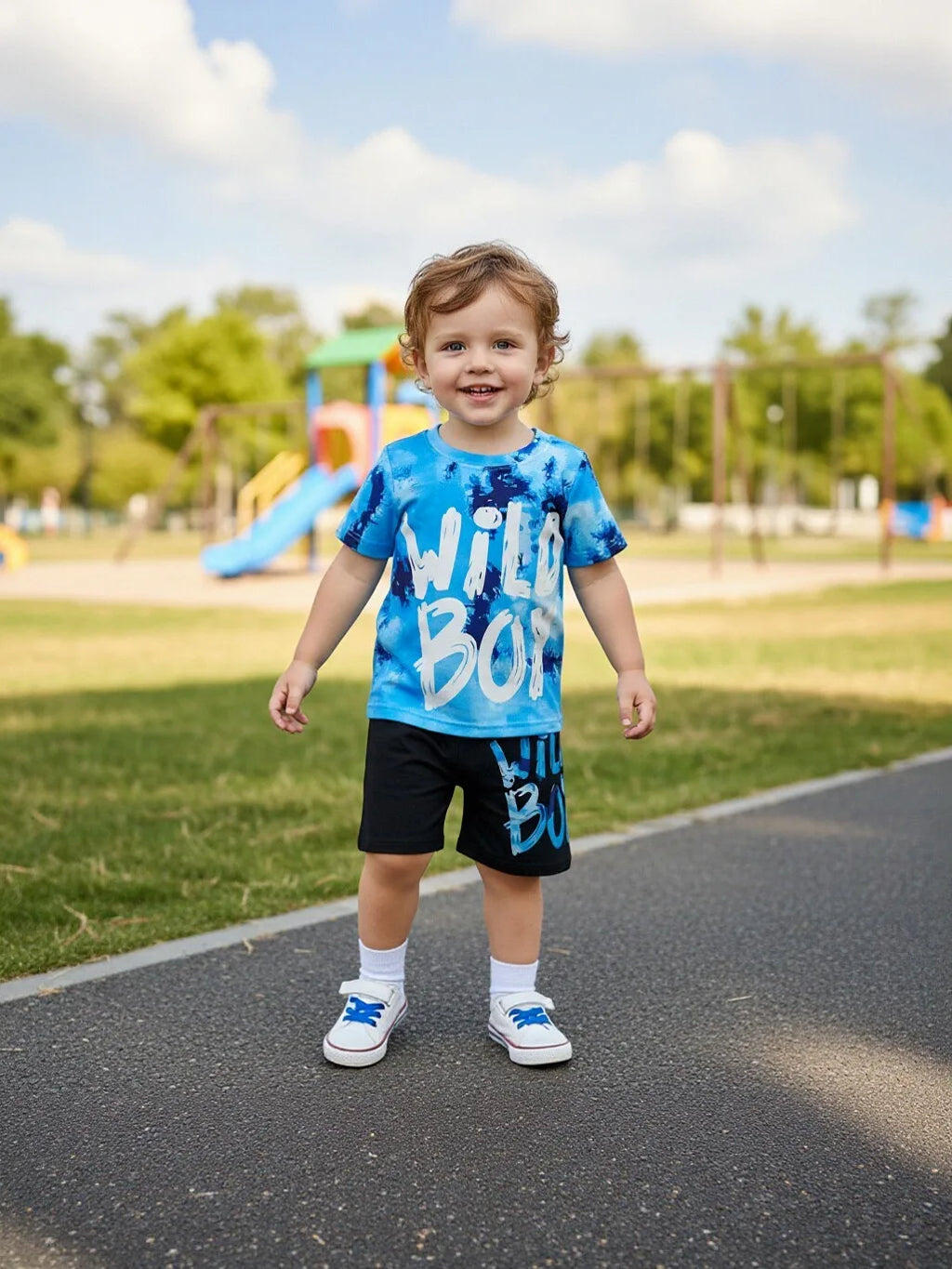 Summer Toddler Baby Boy Clothes Short Sleeve Tie-dye Letter Print T-Shirt and Shorts Outfit Set