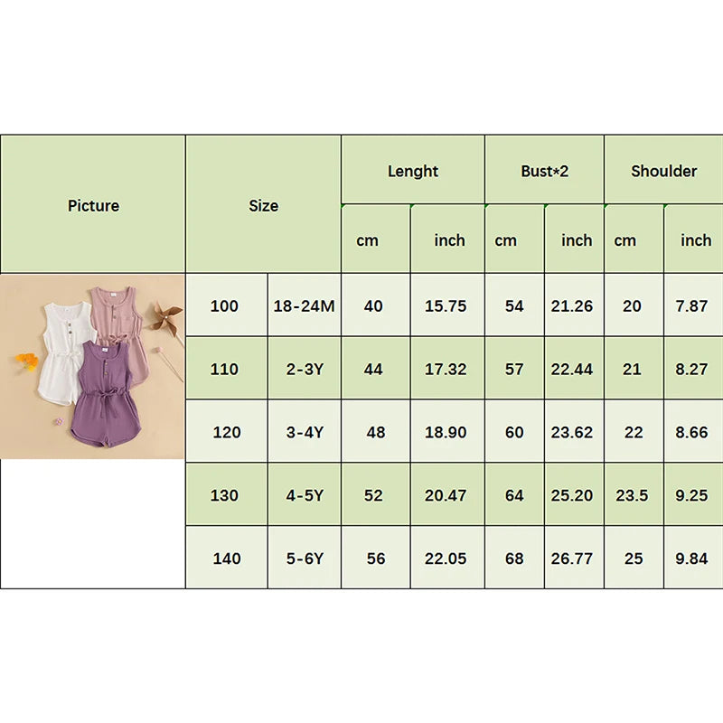 2024-12-04 Lioraitiin Litter Girls Summer Casual Jumpsuit Sleeveless Crewneck Solid Color Drawstring Tank Romper