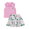 Kids Girl Outfit Lapel Sleeveless Tank Tops and Golf Print Pleated A-Line Skirt Set for Toddler Summer Clothes