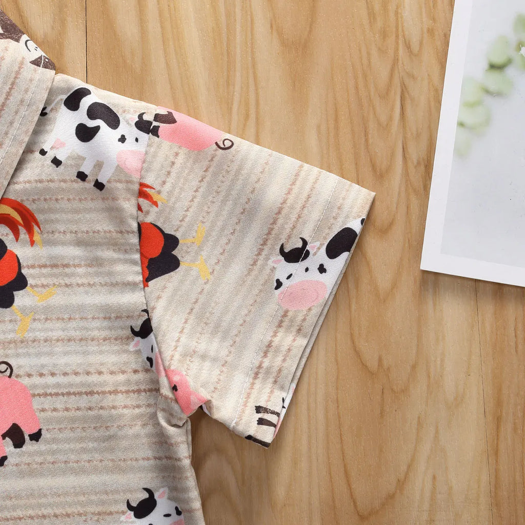 Lioraitiin 0-5years Toddler Boy Summer Clothes Set, Short Sleeve Printed Button Shirt+Solid Color Shorts Outfit