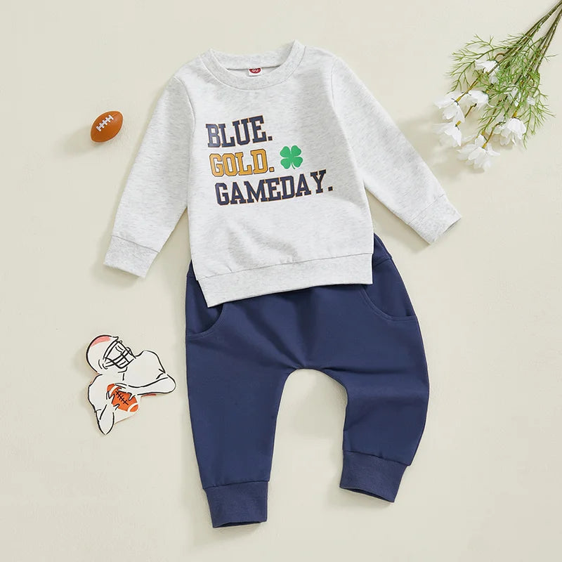 2024-10-11 Lioraitiin Toddler Baby Boy Rugby Outfit Letter Print Long Sleeve Sweatshirt Elastic Waist Pants Boys Clothes Set