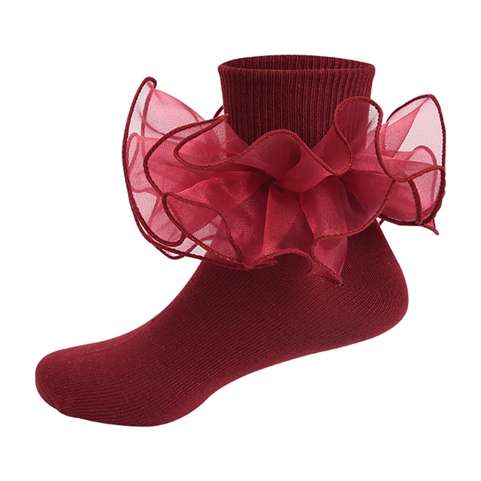 Pudcoco Toddler Kids Baby Girls Ruffle Socks Soft Double Lace Frilly Socks Princess Ankle Socks Kids Cute Socks 1-10Y