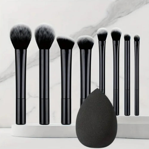 9-Piece Makeup Brush Set with Blending Sponge