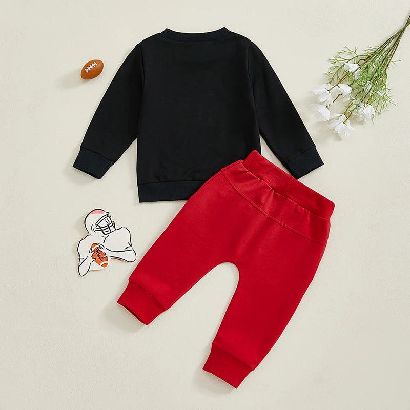 2024-10-11 Lioraitiin Toddler Baby Boy Rugby Outfit Letter Print Long Sleeve Sweatshirt Elastic Waist Pants Boys Clothes Set