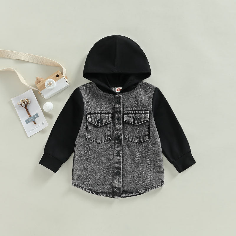 2022-11-03 Lioraitiin 0-4Years Kid Boy Coat Long Sleeve Hooded Pockets Buttons Patch Color Cardigan Party Spring Autumn Coat