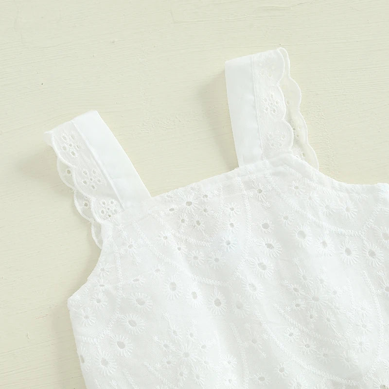 2024-12-02 Lioraitiin Toddler Girl Summer Clothes Eyelet Embroidery Cami Tops+Elastic Waist Plaid Print Wide Leg Pants 2Pcs Set