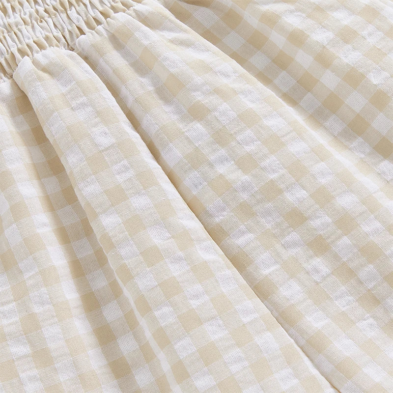2025-01-06 Lioraitiin Baby Girl Rompers Ruffle Sleeveless Plaid Print Smocked Jumpsuit Suspender Pants Summer Outfit
